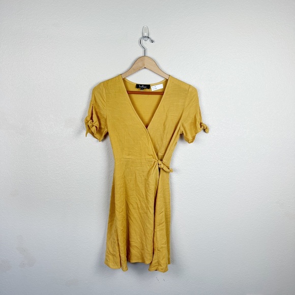 Lulus My Philosophy Golden Yellow Wrap Dress S - Picture 3 of 8